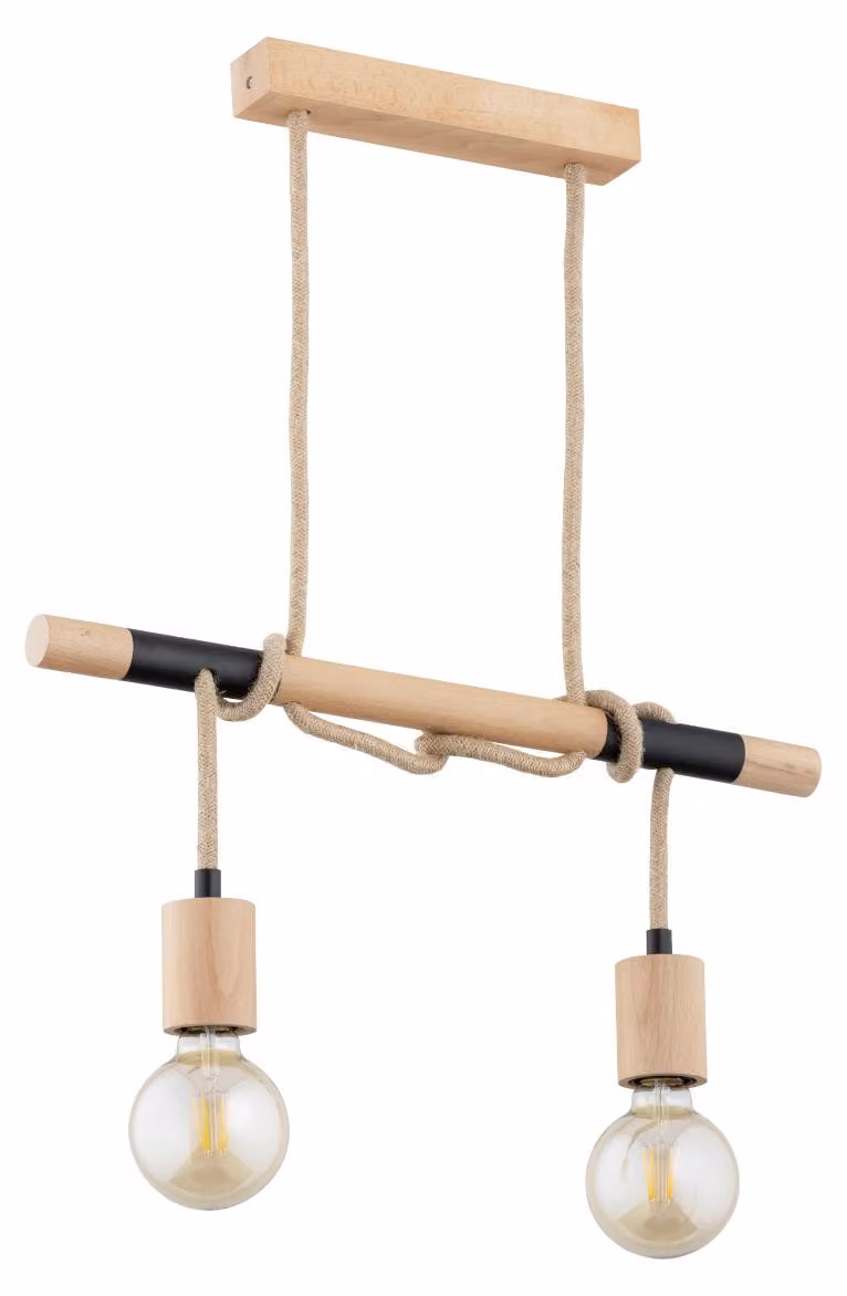 Lampada a sospensione con cavi LANCER in legno chiaro, 2xE27x15W, legno, dimensioni: 75x6,5x54 cm, IP20, Alfa