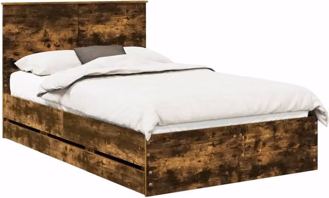 Letto matrimoniale | Letto per adulti | Struttura del letto con cassetto Rovere fum¨¦ 135 x 190 cm
