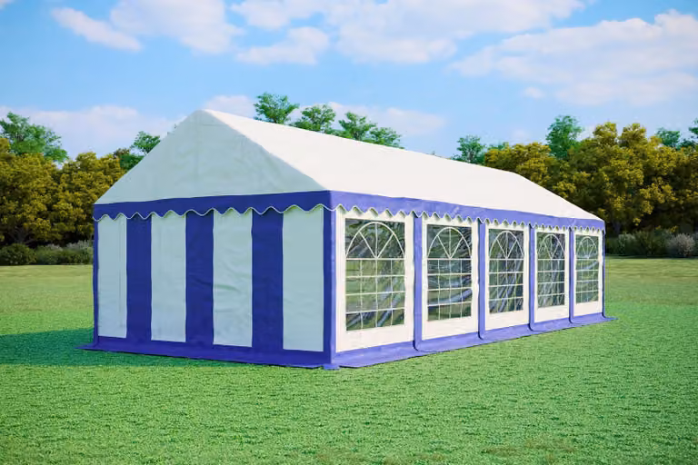 Tenda per eventi 4x10 metri, PVC PREMIUM, 500 g/m² - Blu e bianca