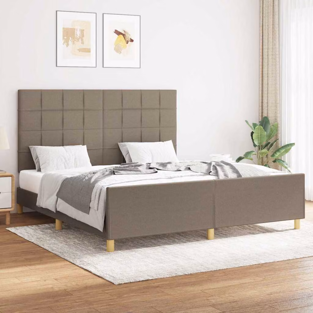 vidaXL Giroletto senza Materasso in Tessuto Beige con Struttura in Legno di Larice L/P/H: 160 x 200 x 128 cm
