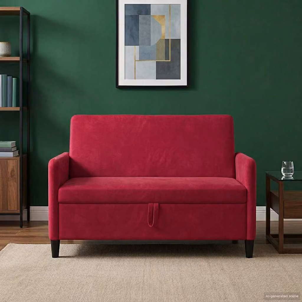 Divano moderno vidaXL con contenitore a scomparsa, rivestimento in tessuto rosso, L: 122 cm, P: 78 cm, H: 87 cm