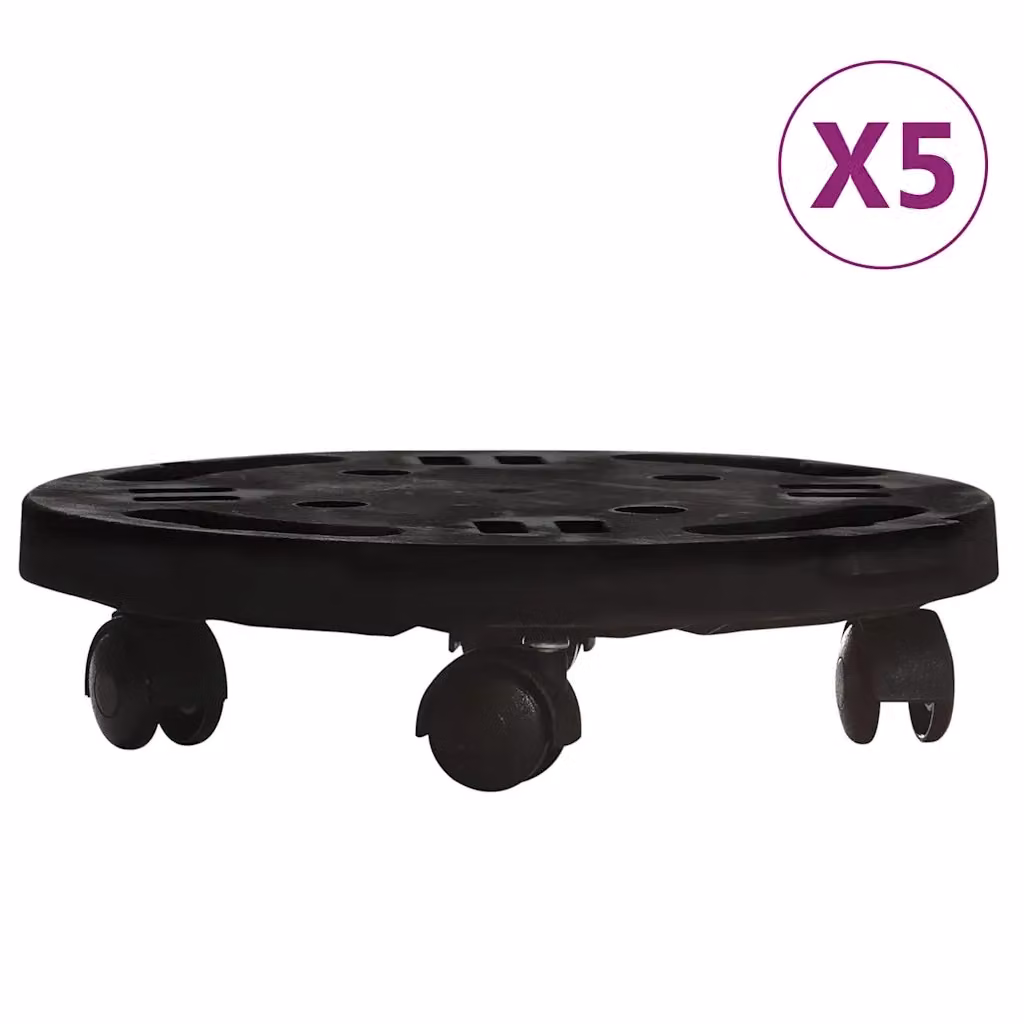 Set di 5 carrelli per piante con ruote vidaXL in plastica, colore nero, Diametro: 30 cm – 2