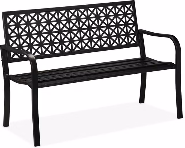 Panca da giardino comoda 120 x 48 x 45 cm per 2 persone design geometrico esterno in acciaio nero 13_0016733