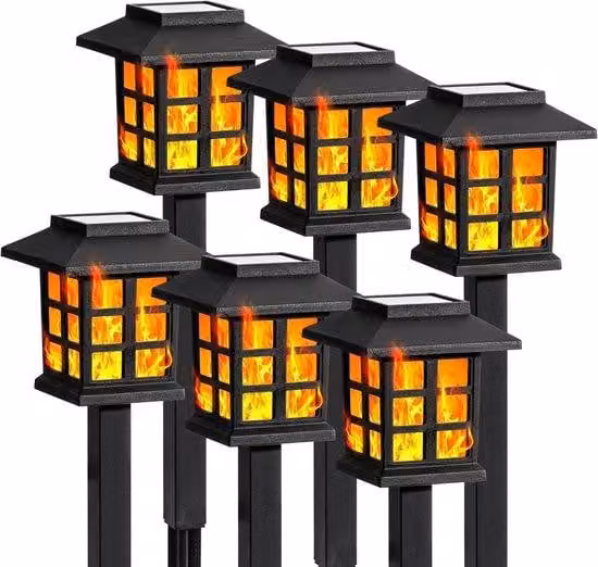Confezione da 6 lampadine LED a forma di sole, luce LED tremolante, resistenti all'acqua, 10 ore di autonomia, ideali per Natale, giardini, paesaggi, vialetti, terreni e terrazze