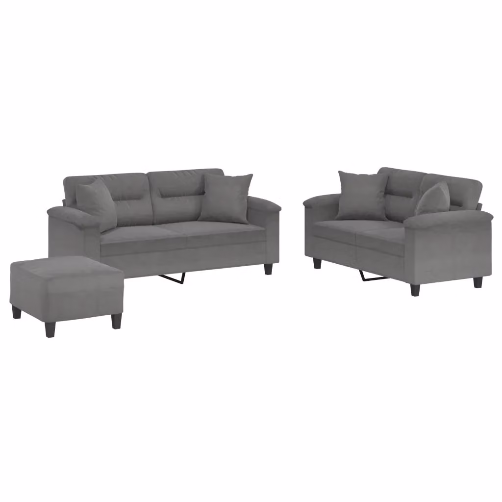 Set di 3 divani vidaXL in microfibra grigio con cuscini per soggiorno in stile moderno – 2
