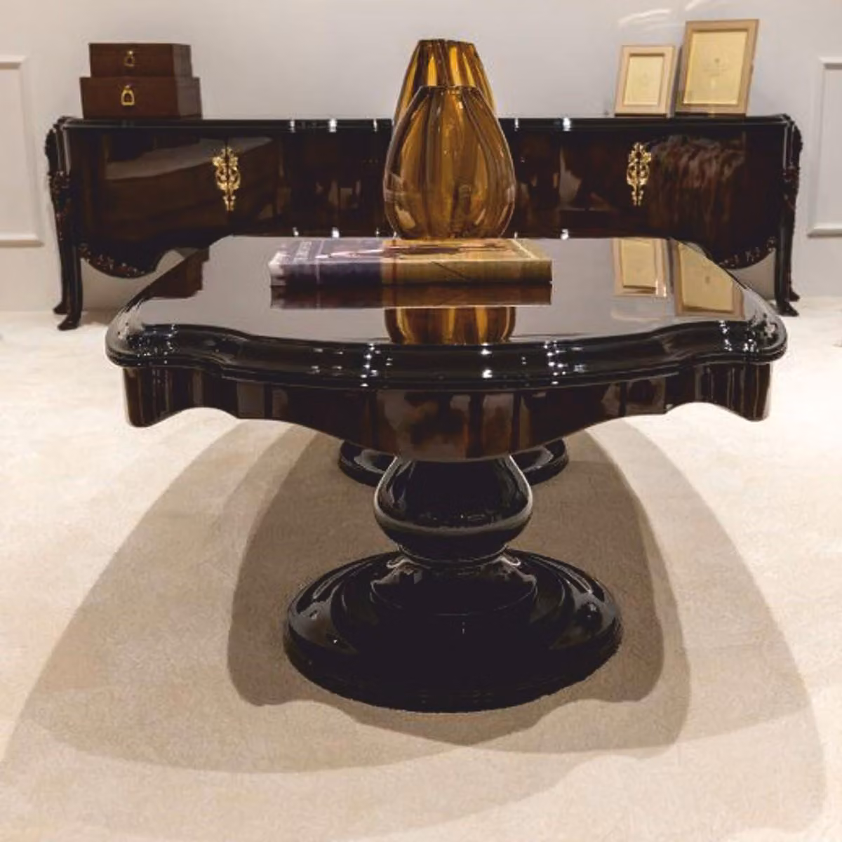 Tavolino da caffè in stile barocco "Casa Padrino", color marrone scuro, 155 cm - Tavolino da soggiorno in stile barocco, elegante e decorativo - Arredamento da soggiorno in stile barocco
