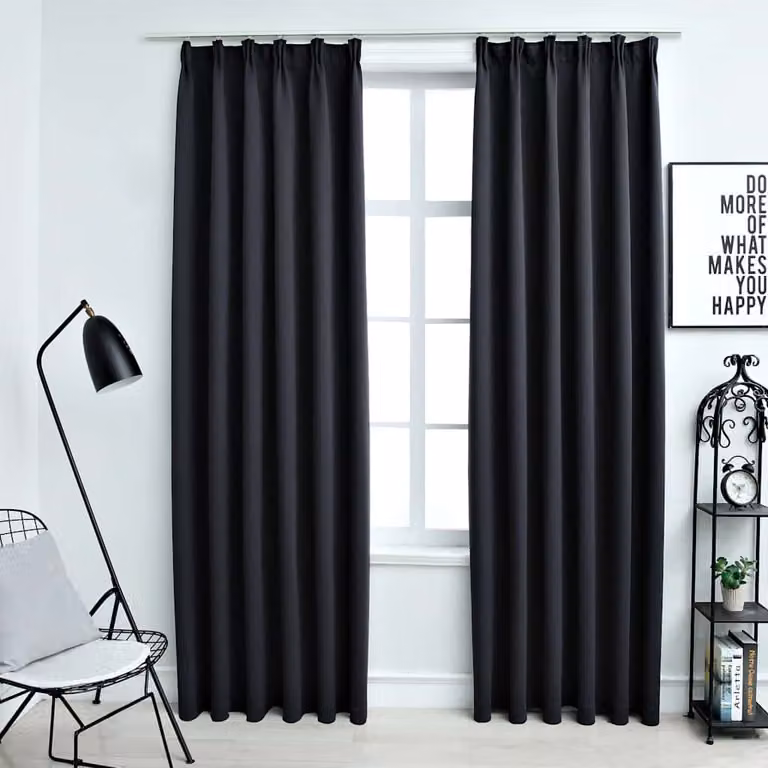 Set di 2 tende oscuranti vidaXL nere con ganci, L 140 cm x H 245 cm