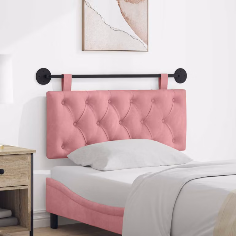 Testiera sospesa vidaXL in velluto rosa con illuminazione integrata e pannello imbottito
