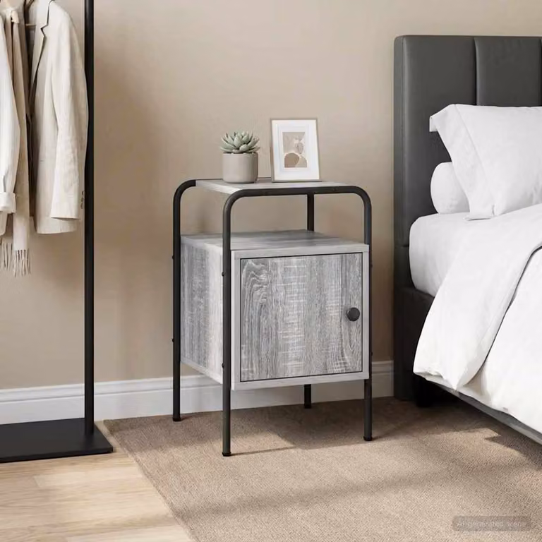 Armadio da notte vidaXL in legno ingegnerizzato e metallo, colore grigio e nero, design moderno a parete