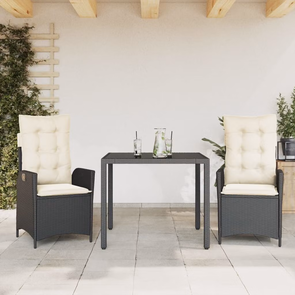 Maison Exclusive - Set da pranzo da giardino 3 pezzi con cuscini in polyrattan nero