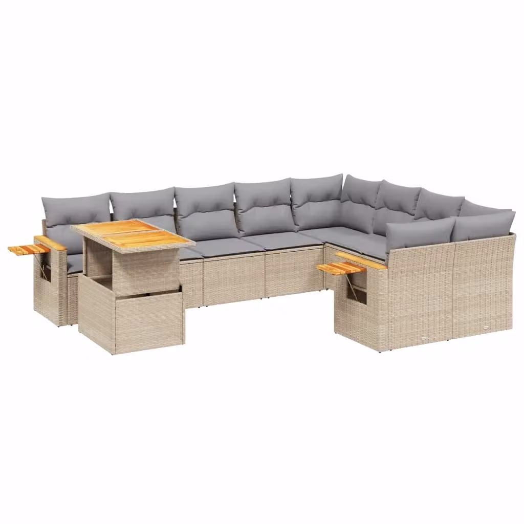 Set Divano da Giardino vidaXL 10 pz in Polyrattan con Cuscini Beige e Tavolino da Esterno – 2