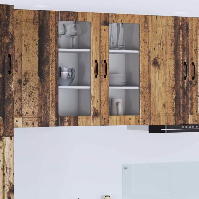 Set di 2 mobili da parete PORTO vidaXL in legno effetto vecchio marrone con ante in vetro per cucina L/P/H: 80,0 x 31,0 x 40,0 cm