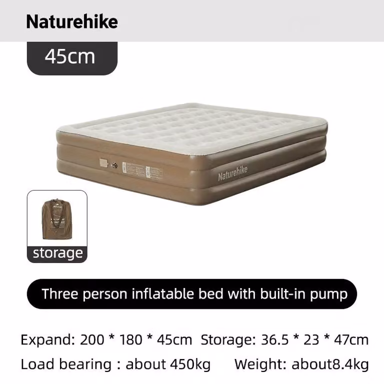 Materasso gonfiabile, pompa integrata, design portatile, per 3 persone, altezza 45 cm