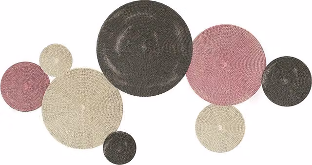 Decorazione da parete HOMCOM in metallo con 8 dischi 3D astratti, L: 110 cm, H: 58 cm, P: 7 cm, colori Bronzo, Arancione e Giallo