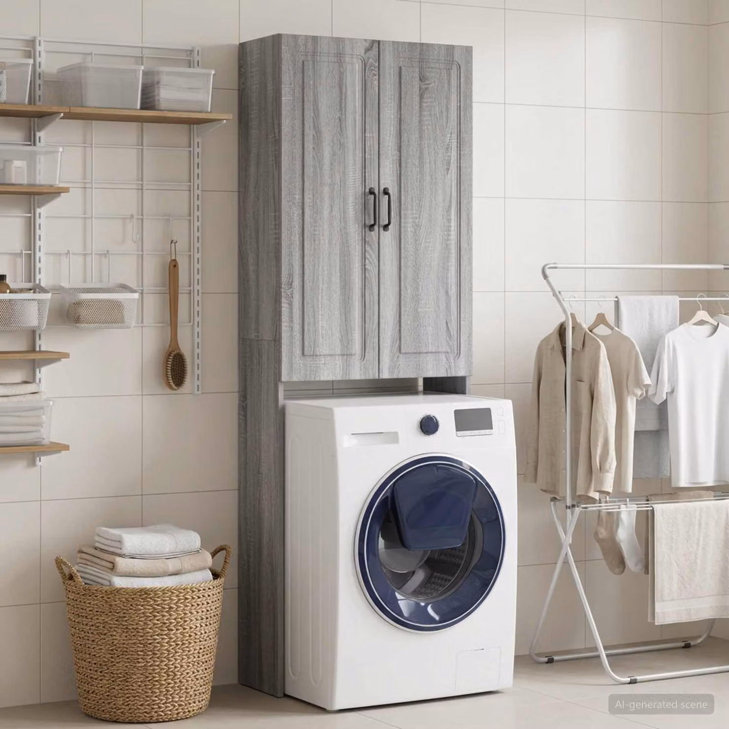 Mobiletto da bagno moderno vidaXL UTRECHT in legno e metallo grigio e nero L: 66 cm, P: 25,5 cm, H: 190 cm