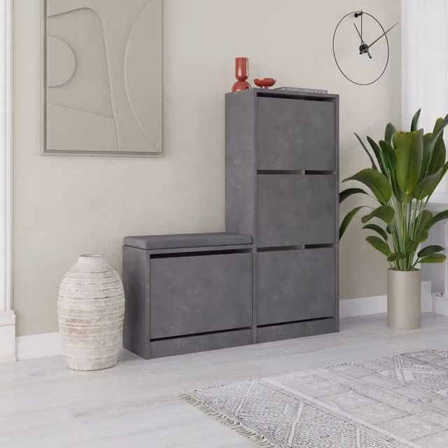 Scarpiera DMORA Velma Grigio con scomparti inclinabili per 8 paia di scarpe L: 105 cm, P: 26 cm, H: 119 cm