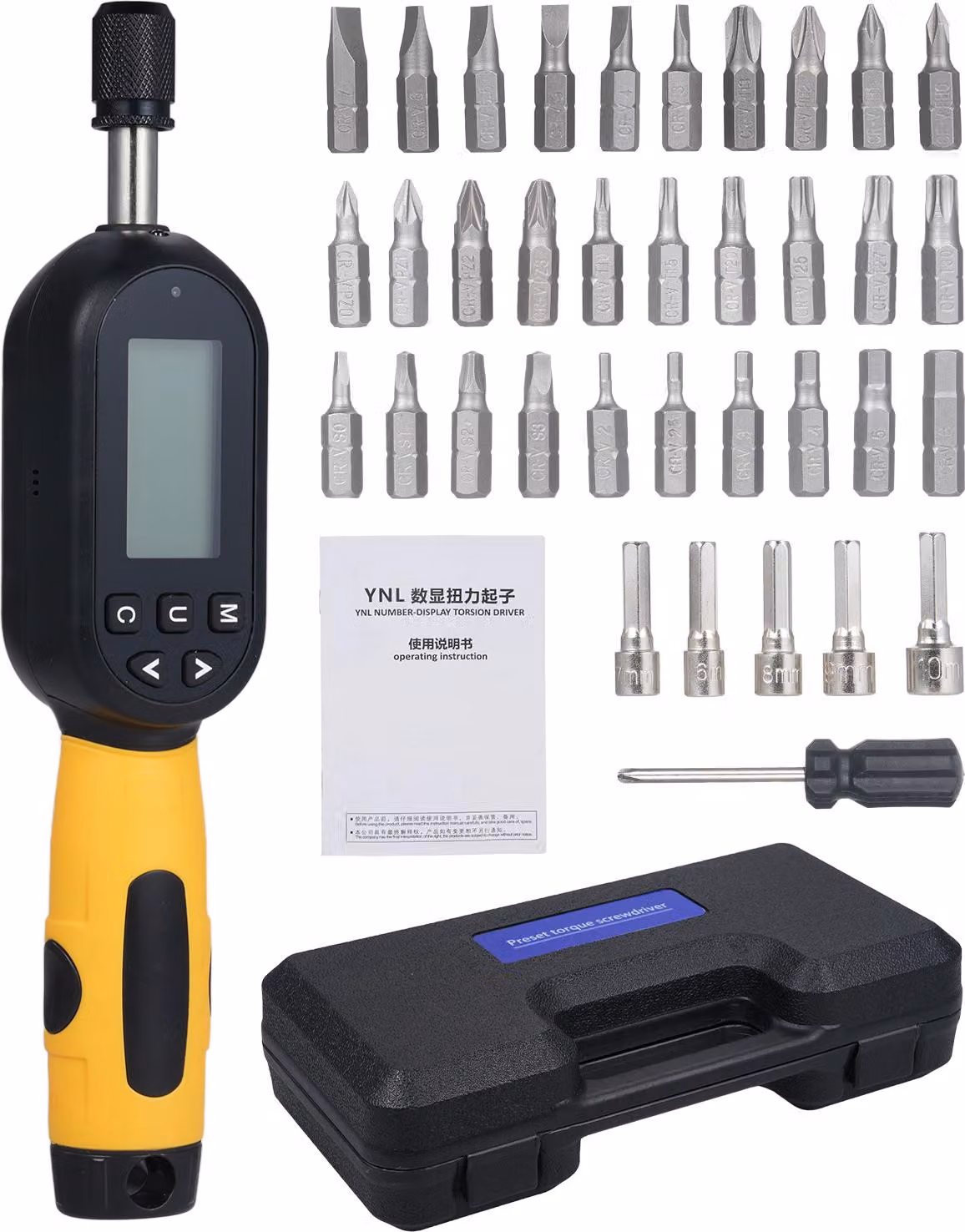 Cacciavite dinamometrico digitale 10,74-106,21 In-lbs/1,2-12 Nm 1/4 pollici /6,35 mm Set con cicalino/luce LED YNL-12 Giallo