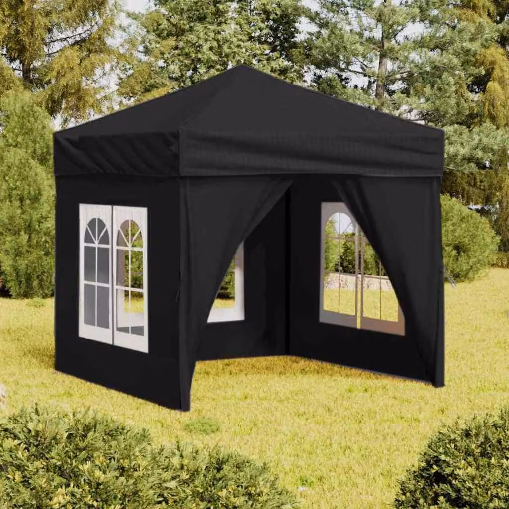 vidaXL Tenda per Feste Pieghevole con Pareti Laterali con Finestra, Nero, L: 2 x P: 2 x H: 1,975 m