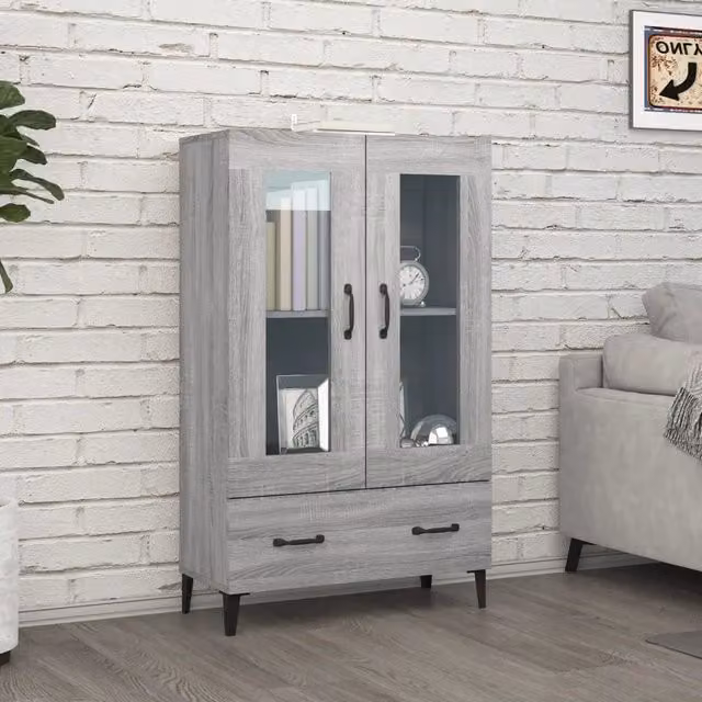 Credenza Buffet Armadio da Cucina Design Mania Grigio con Vetro L 70 cm x P 31 cm x H 115 cm – 1