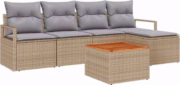 Set Divano da Giardino con cuscino 6 pcs Beige polyrattan