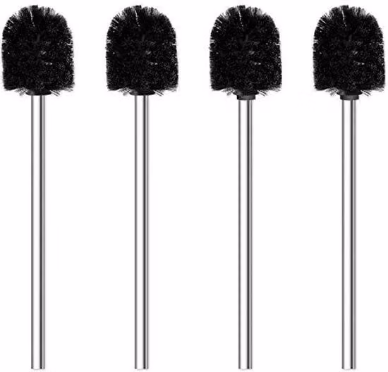 Set di scovolini per WC con testina a molla, 4 pezzi, diametro 7,5 cm, con manico in acciaio inossidabile, scovolini in acciaio inossidabile per bagno e WC, ergonomici, eleganti, resistenti (nero)
