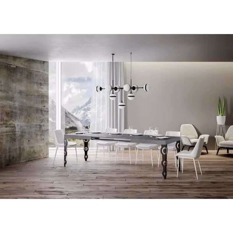 Tavolo allungabile Karamay ITAMOBY con telaio antracite e piano effetto cemento, L: 120/380 cm, P: 90 cm – 2