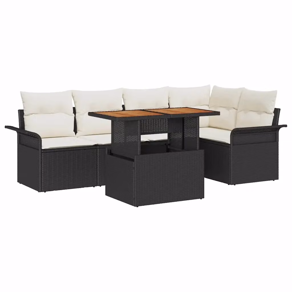 vidaXL Set Divano da Giardino a L in Polyrattan Nero con Cuscini e Tavolino da Caffè – 2