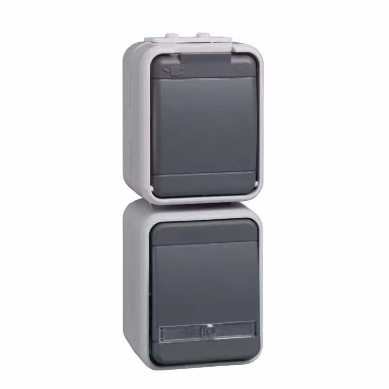 Elso Interruttore/presa doppia verticale 10/16 A AquaTop Morsetto a innesto bianco/grigio basalto 448649