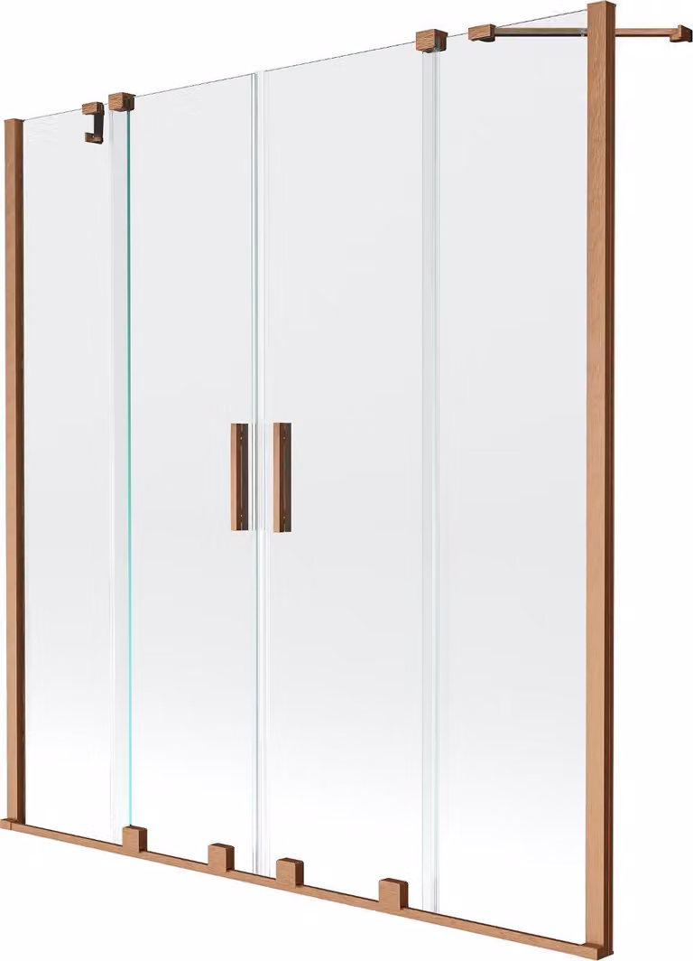 Mexen Velar Duo paravento per vasca da bagno a 2 ante scorrevoli 150 x 150 cm, trasparente, rame spazzolato - 896-150-000-02-65