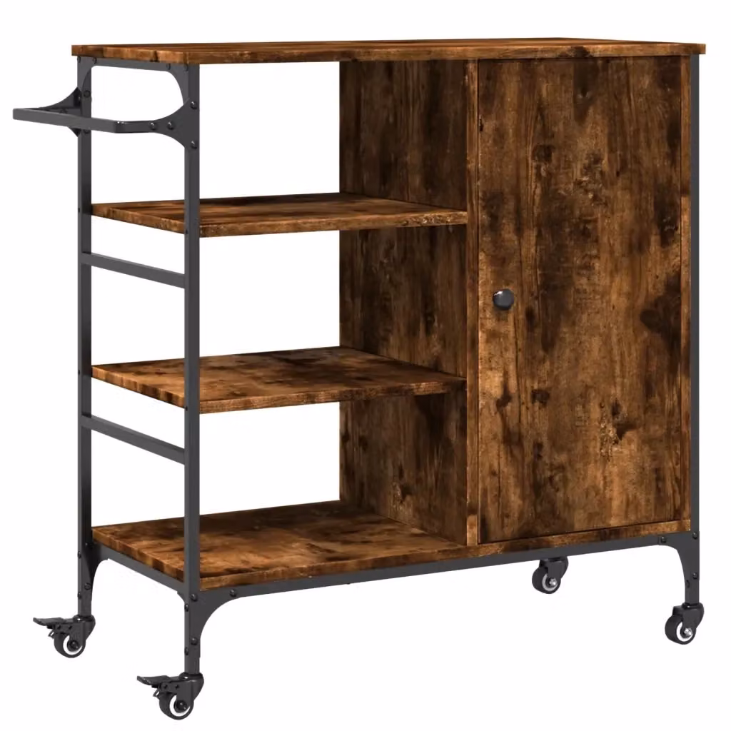 Carrello da cucina e scaffale Design Mania in legno e metallo color rovere fumo con ruote, L: 87,5 cm, P: 38,5 cm, H: 84,5 cm – 2
