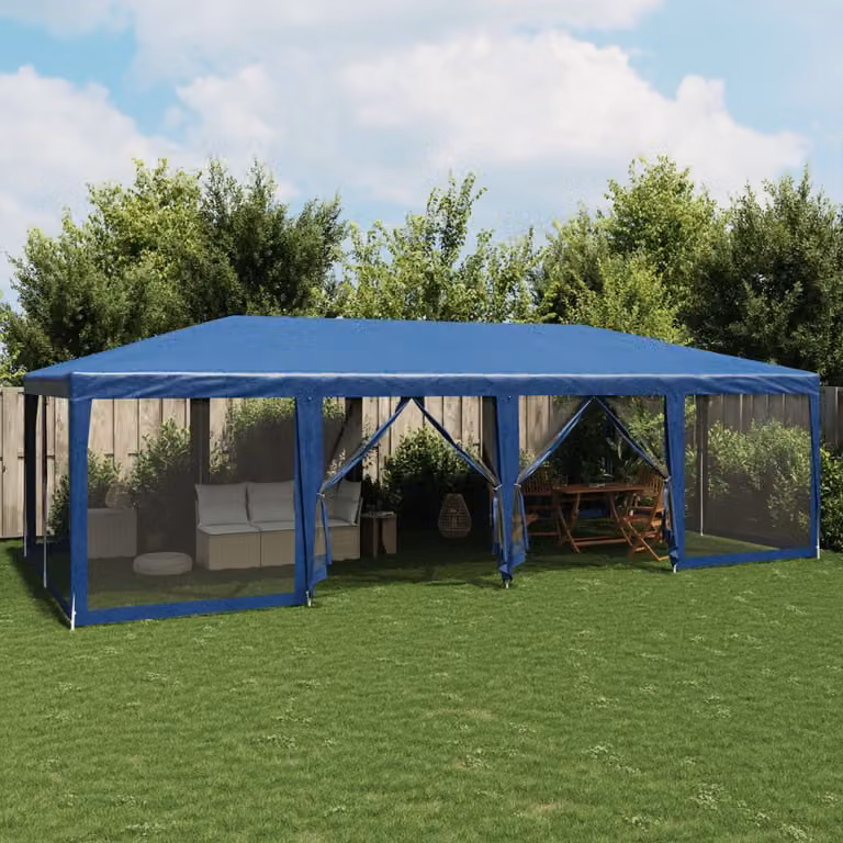 vidaXL Tenda per Feste con 12 Pareti Laterali in Rete Blu L: 8 m, P: 4 m