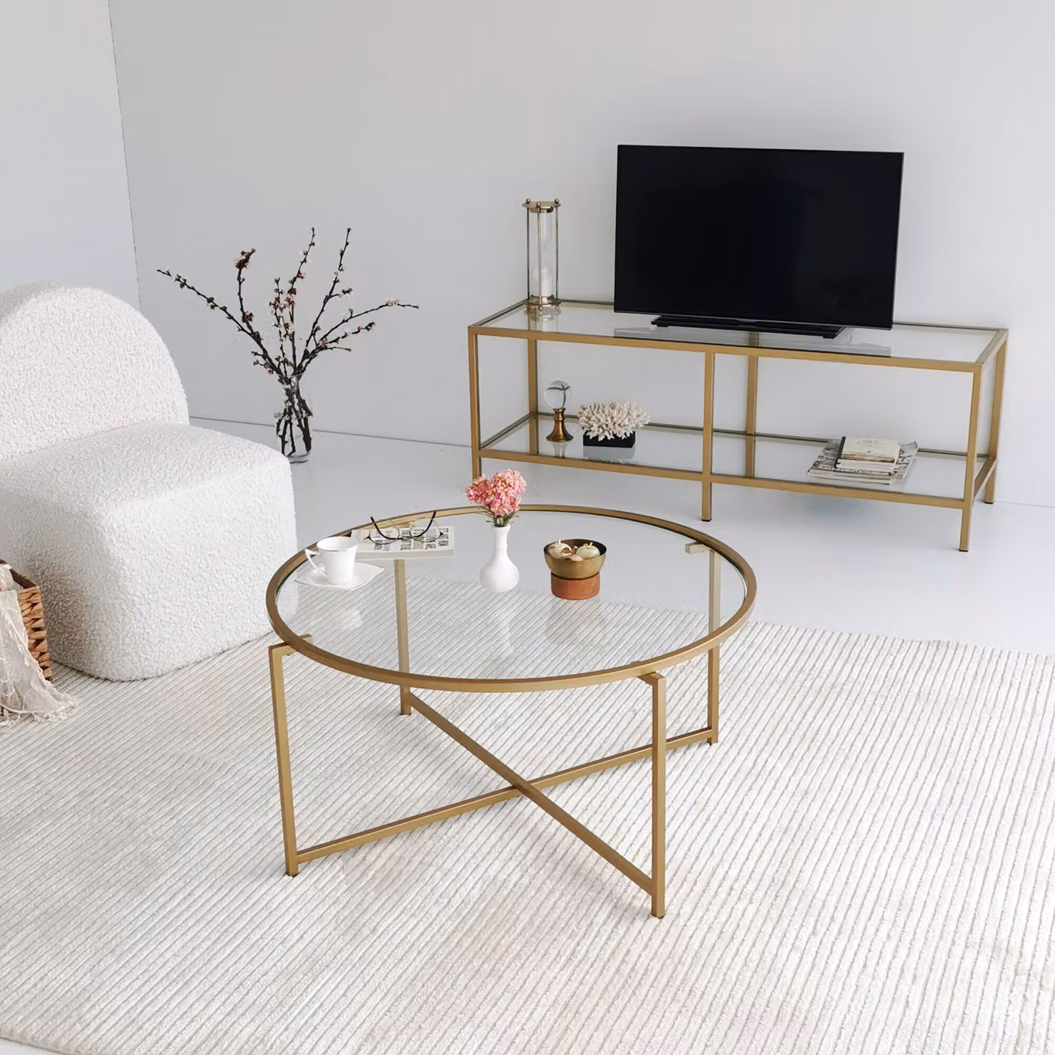 Skye Decor, Gold- Gold Sun S404NOS, Oro, tavolini, 40x83x83 cm, 100% vetro temperato