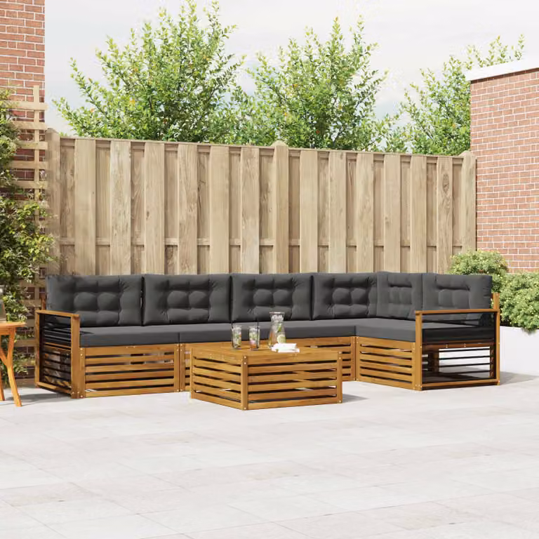 vidaXL Set di divani da esterno 6 pz in legno di acacia con cuscini, colore marrone, beige e antracite