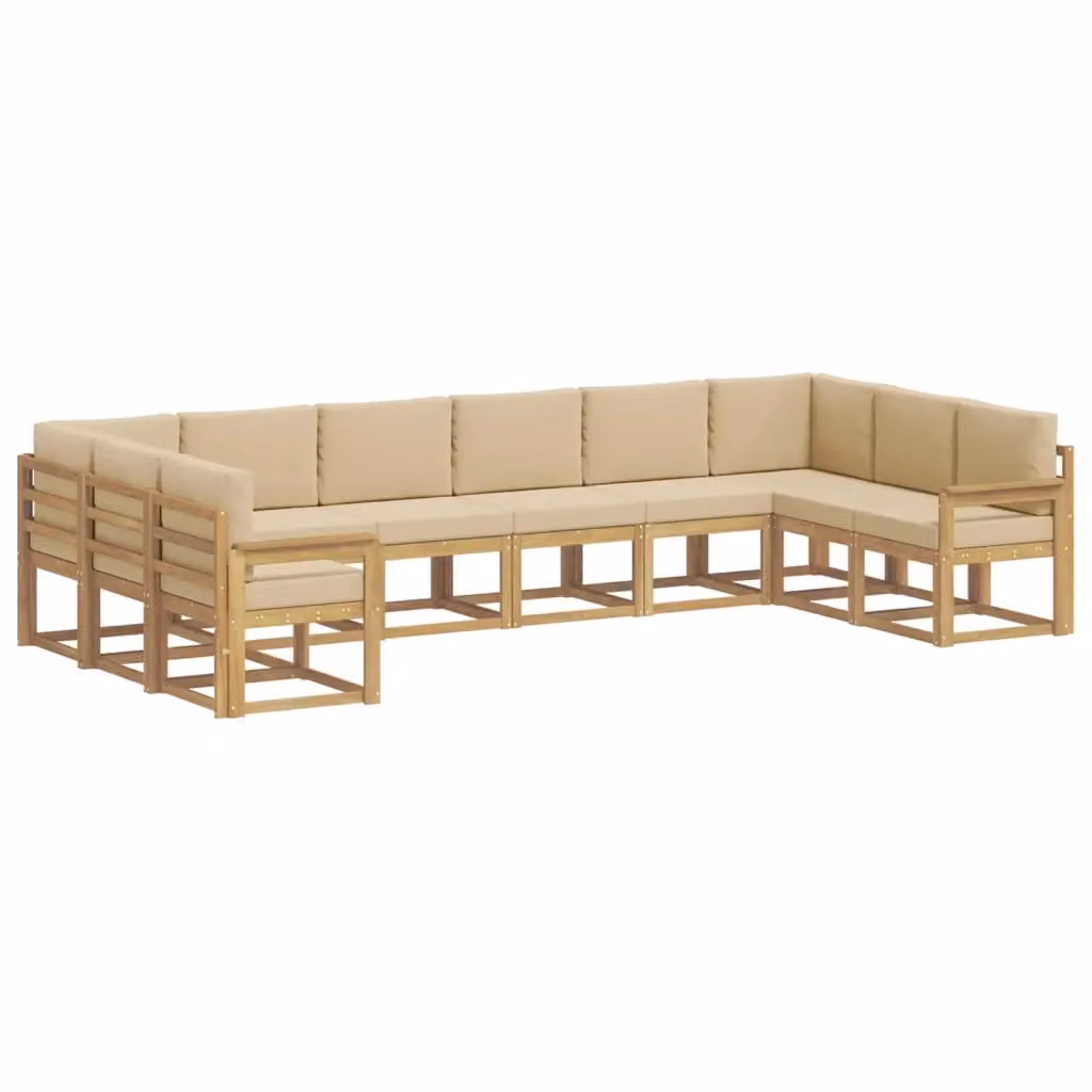 Set di divani da esterno a L vidaXL in legno di acacia con cuscini Bianco e Beige – 2