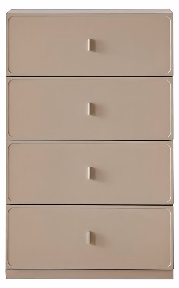 Comodino moderno beige, design mobiletto con cassetti, consolle, credenza