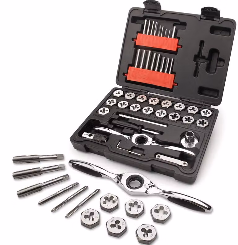 Set di 41 utensili per filettatura e maschiatura, da M3 a M12, robusta, ideale per l'uso su acciaio