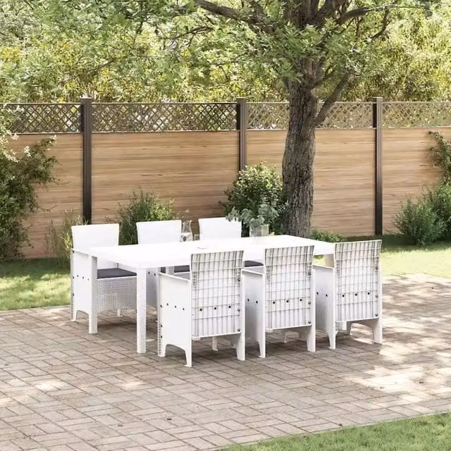 Set da Pranzo per Giardino 7 pz Bianco Polipropilene 3378725