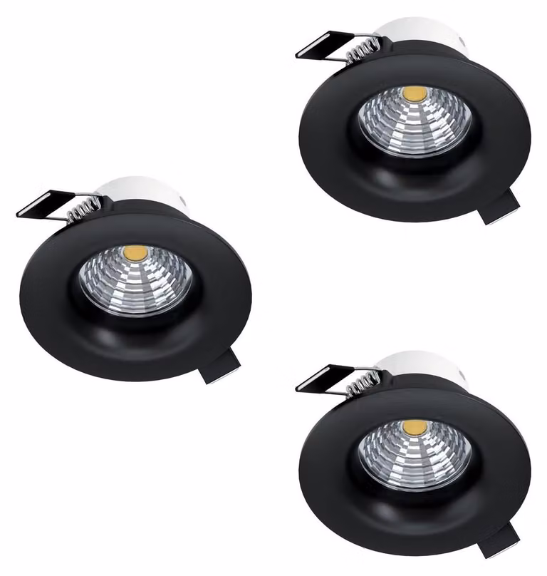 EGLO Set di 3 faretti da incasso Saliceto, con dimmer, faretti a soffitto rotondi in alluminio nero, luce bianco caldo, diametro 8,8 cm