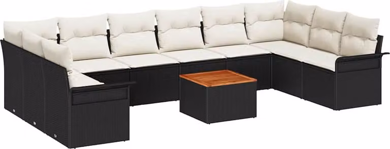 Set Divano da Giardino con cuscino 11 pcs Nero polyrattan