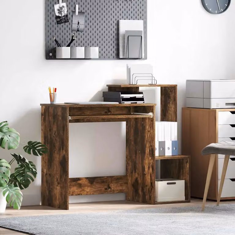 Scrivania moderna vidaXL in legno ingegnerizzato color rovere fumé, L: 106 cm, P: 41 cm, H: 88.5 cm