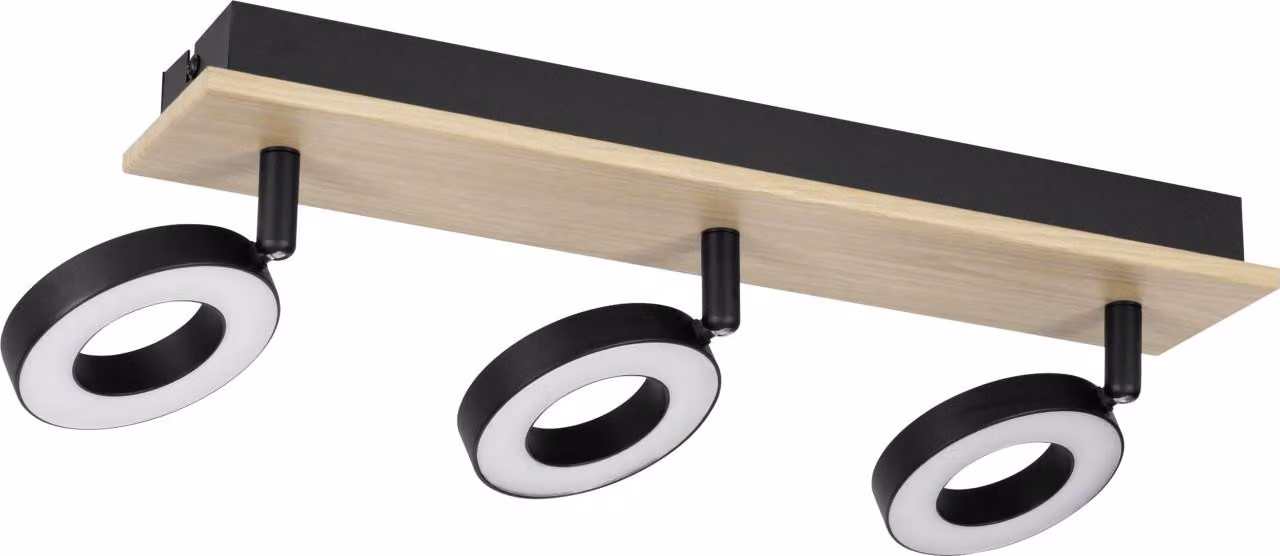 Lampada da soffitto EGLO LED 3 faretti orientabili, barra faretti in legno marrone, metallo nero, a risparmio energetico, bianco caldo, faretti da soffitto moderni, certificati soggiorno, camera da letto, cucina, 40 cm