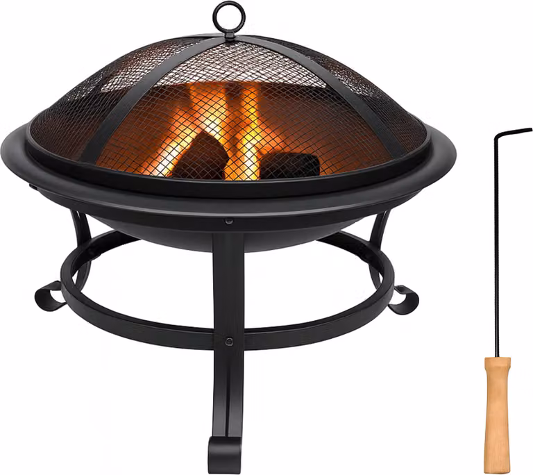 Recipiente per il fuoco Grafner con parascintille, griglia a carbone e attizzatoio, Ø 50 cm, rivestimento resistente al calore, piedini stabili, calore accogliente e serate conviviali, per il giardino, terrazza, cesto per il fuoco, pozzo per il fuoco