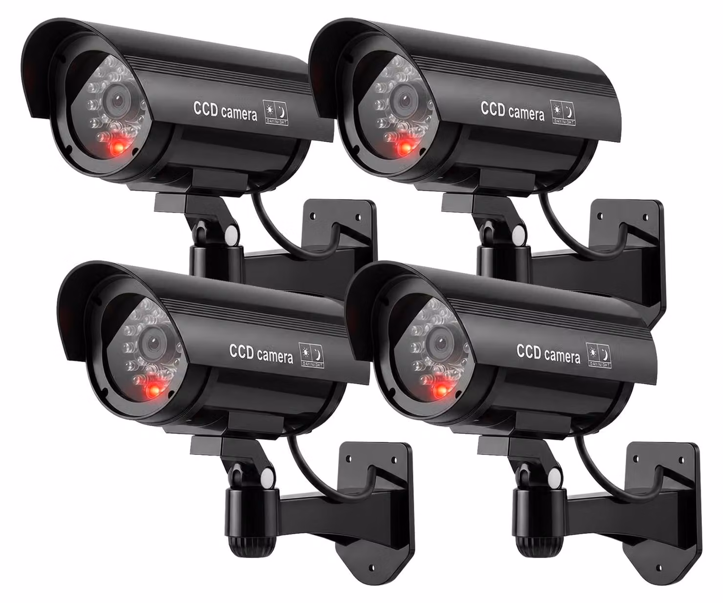 telecamera di sicurezza nep, telecamera CCTV con luce LED lampeggiante - confezione da 4 pezzi, colore nero
