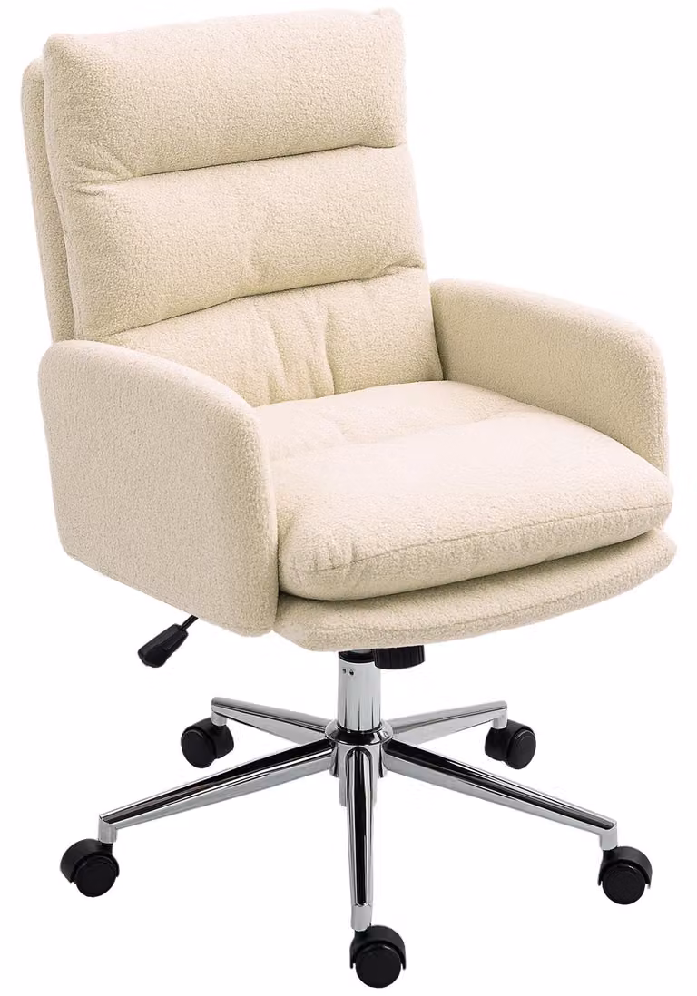 Sedia da ufficio HOMCOM: sedia da scrivania ergonomica con braccioli, in Lana color crema