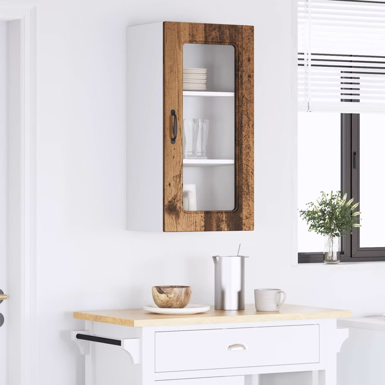 vidaXL Pensile da cucina Kalmar moderno con ante in vetro, colore marrone, L/P/H: 40 x 31 x 80 cm
