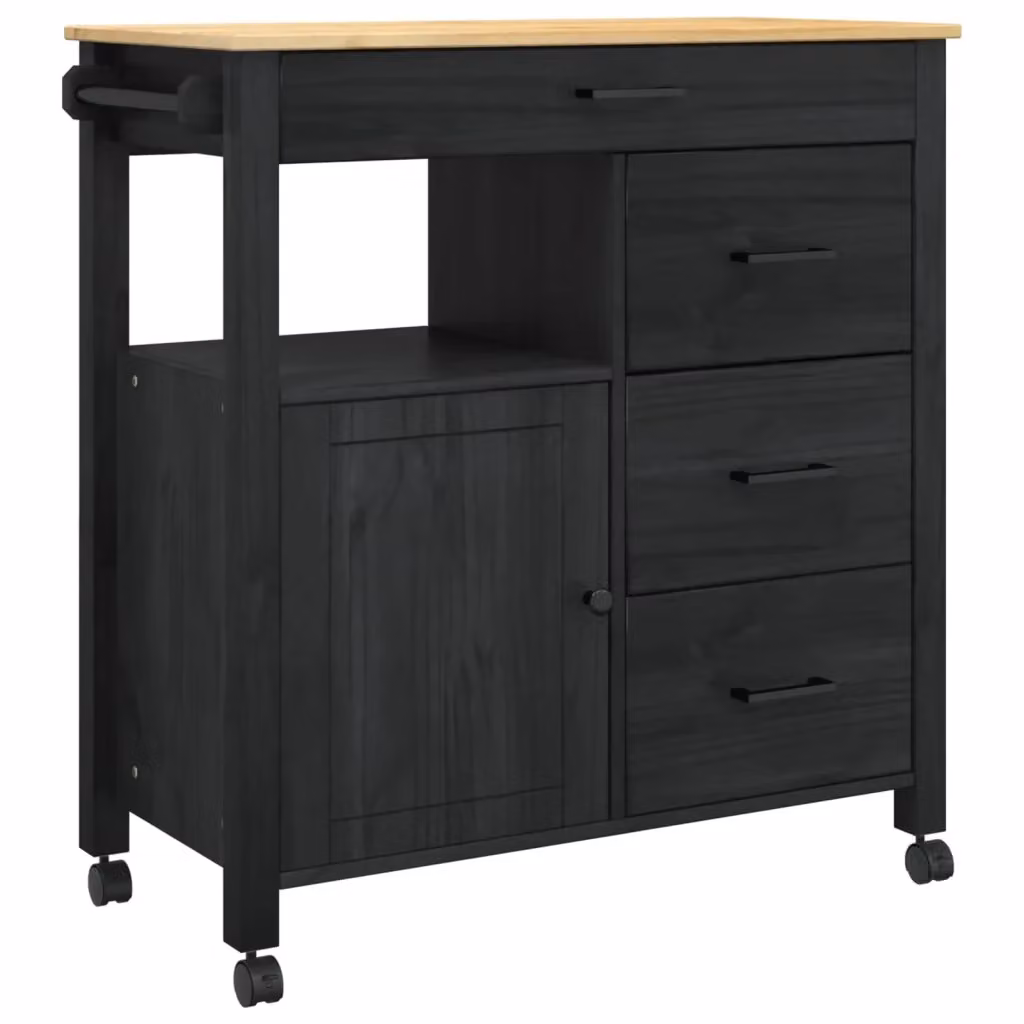 Carrello da cucina moderno vidaXL MONZA in legno di pino nero L: 84 cm, P: 40 cm, H: 88,5 cm – 2