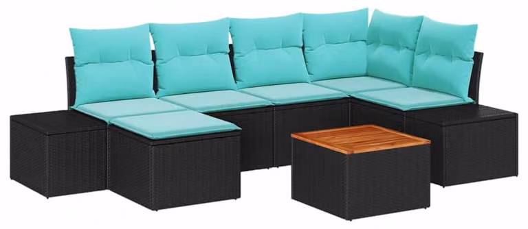 Set da giardino per divano, 7 pezzi, colore nero e turchese