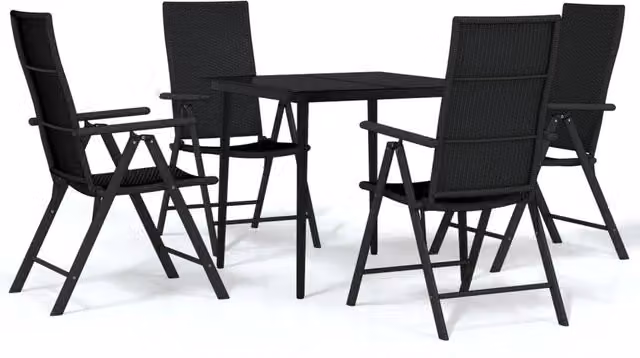 Set da pranzo da giardino moderno in metallo e vetro nero con tavolo quadrato e 5 sedute – 1
