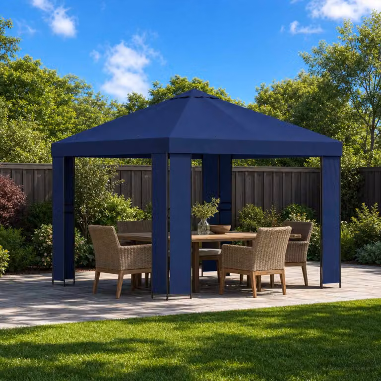 Gazebo vidaXL in acciaio zincato e poliestere blu e nero L/P/H: 300 x 300 x 276,5 cm