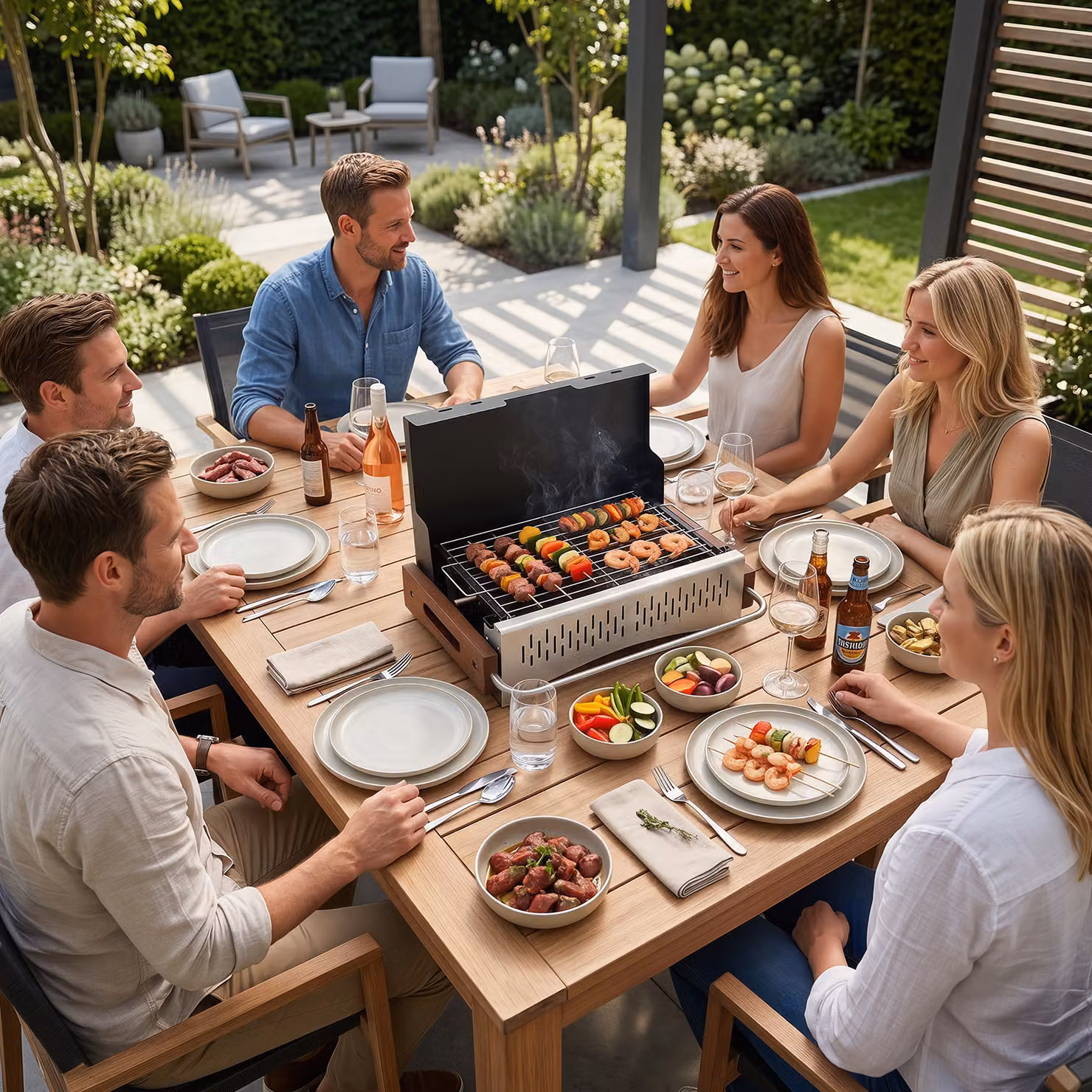 Barbecue a carbonella portatile da tavolo Costway in acciaio nero con griglia regolabile e vaschetta in smalto rimovibile